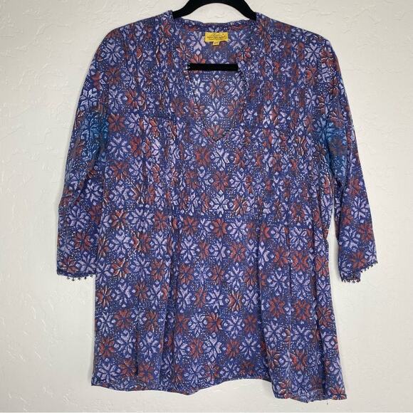 Roberta Roller Rabbit Blue Snowflake Pattern Beaded Trim V Neck Blouse XS - Picture 12 of 12